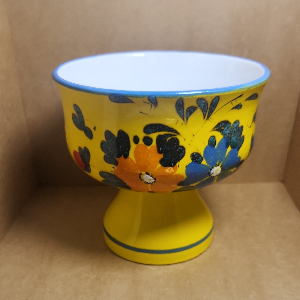 Colorful Floral Pedestal Bowl Made In Italy